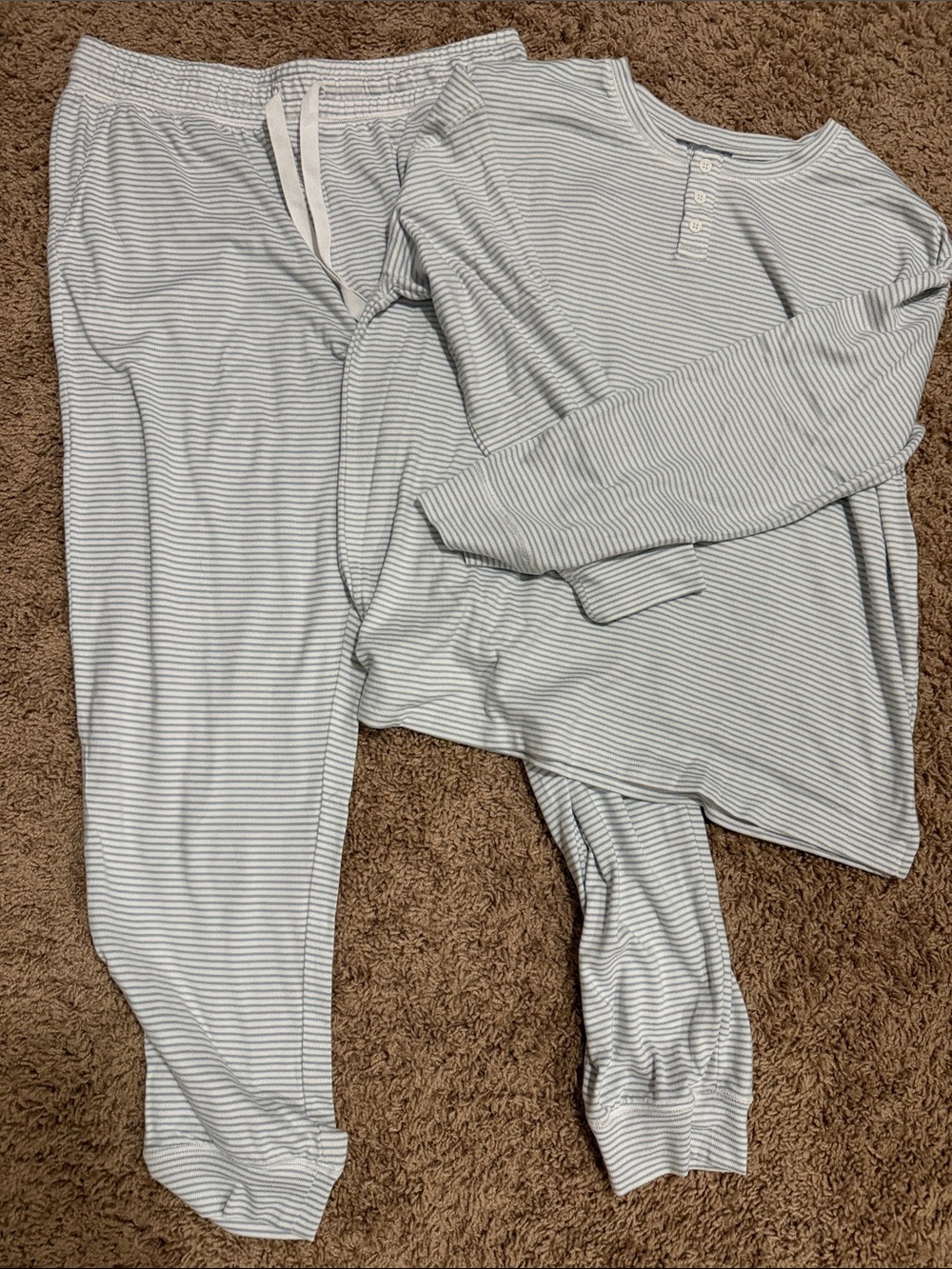 LOFT Striped Long-Sleeve Butter SoftWomen's Pajama Set - Light Gray/White SIZE L
